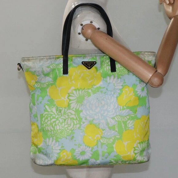 PRADA Tote Bag Nylon Yellow Gold Auth EC197 - Picture 14 of 16